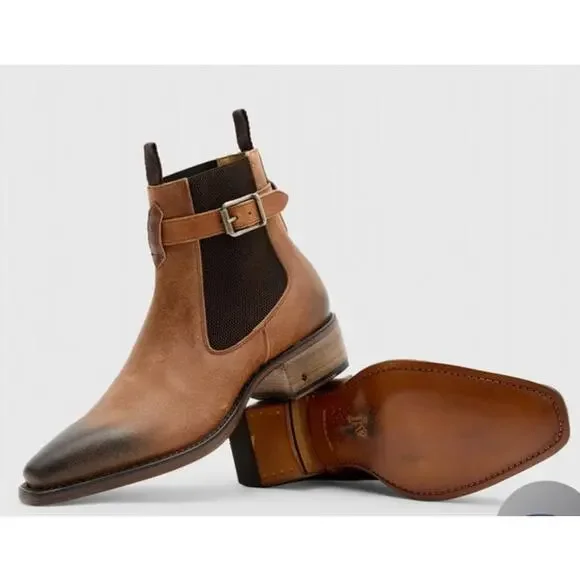 NWOT: John Varvatos Walker Buckle Chelsea Boot Size 9.5 in LT Brown - Picture 2 of 10